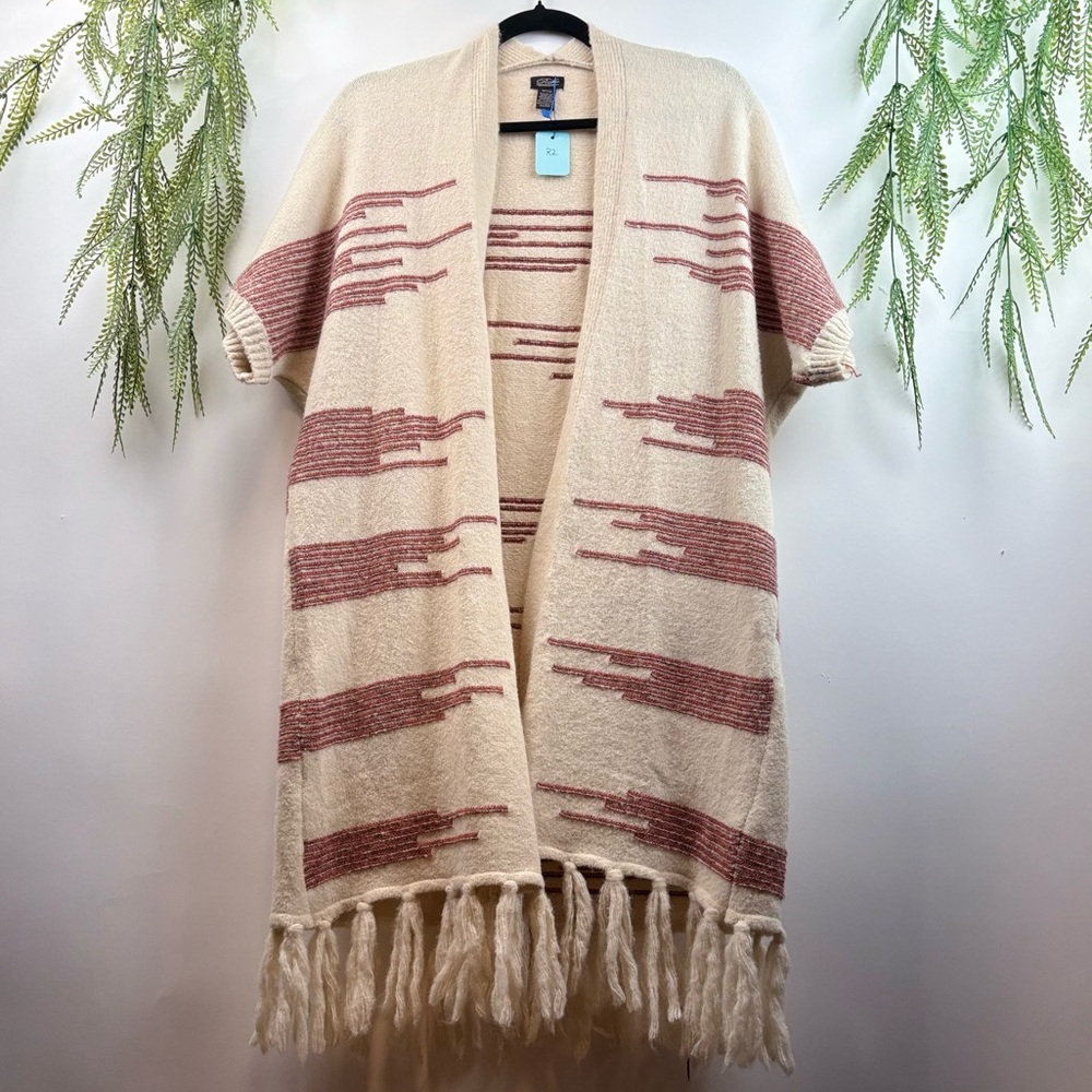 Rolfe long fringe sweater. Soft. Cream & Brick colour. Boho Size medium